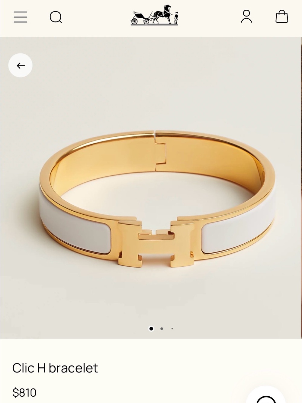 Hermes White and Gold Clic H Bracelet